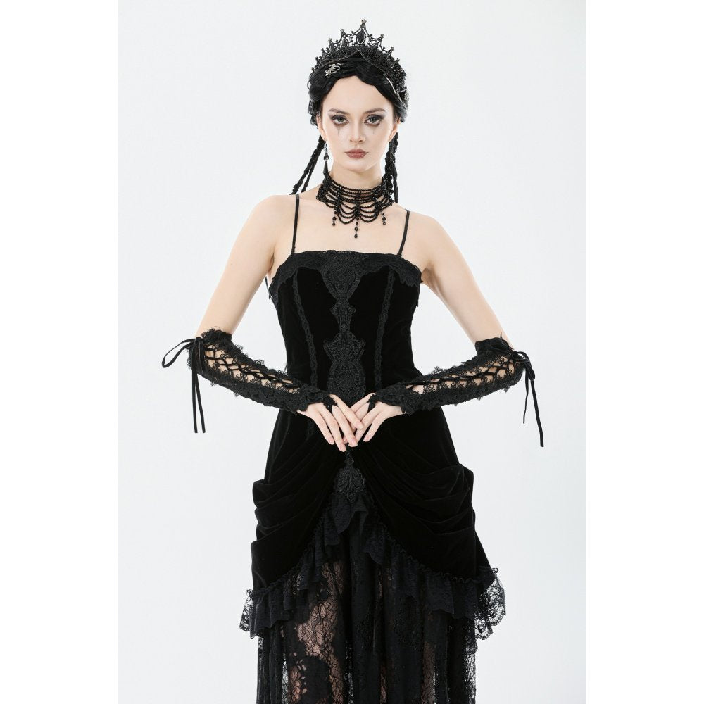 Dark in Love Erzebeth Gothic Arm Warmers – Black Lace-Up Gloves