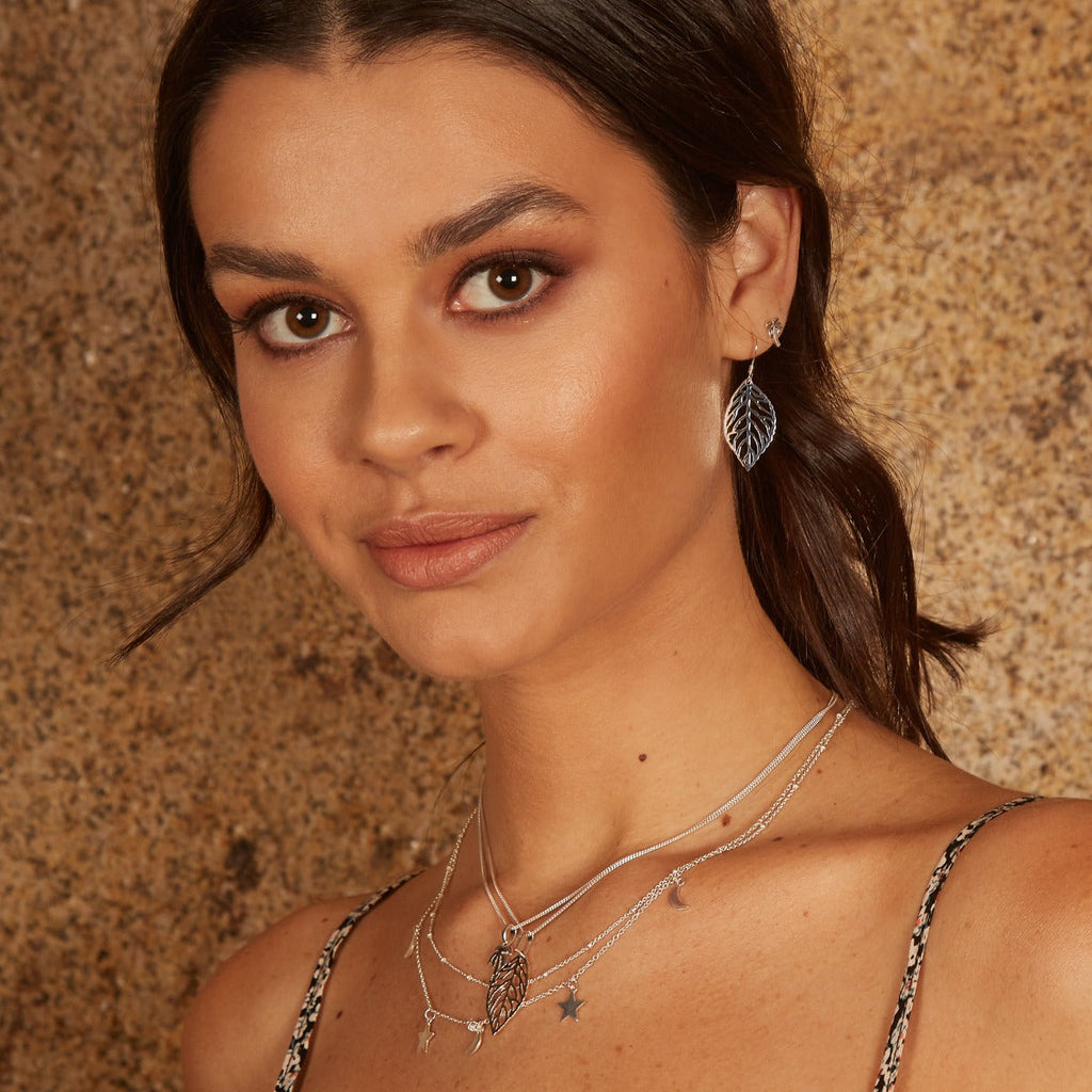Gecko Jewellery Sterling Silver Star and Moon Double Row Necklace