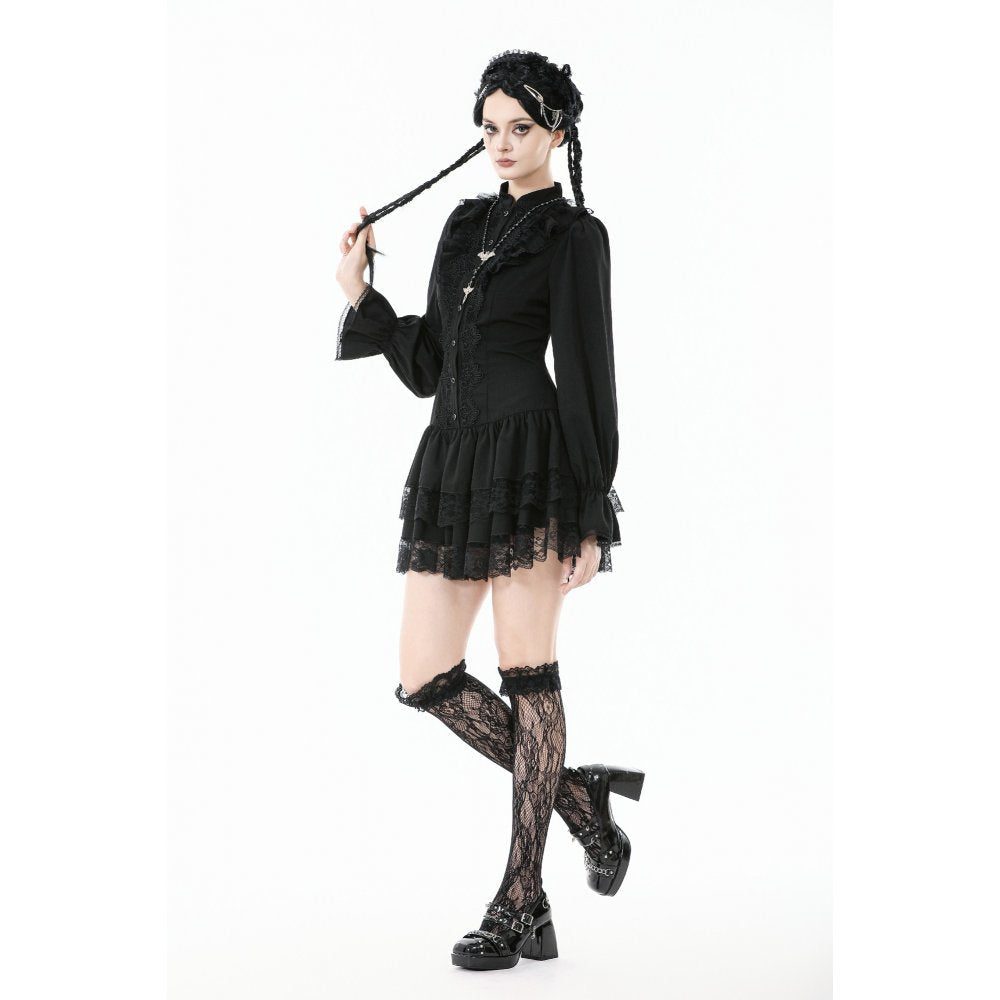 Dark in Love Desdemona Victorian Mini Dress – Black Lace Gothic Style