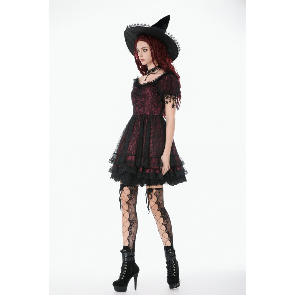 Dark in Love Red Black Lace Princess Dress with Star Charms