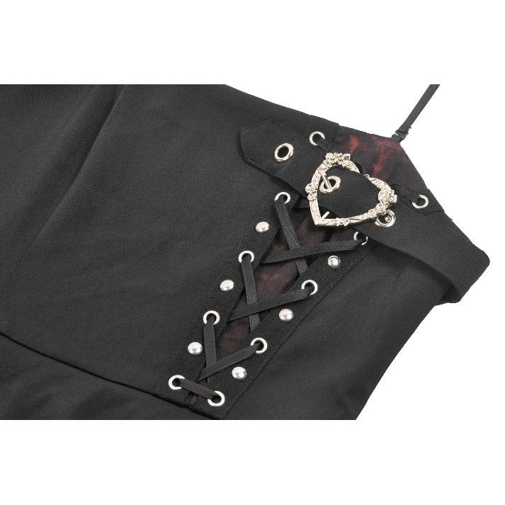 Dark in Love Nyssa Goth Mini Dress – Black & Red Strap Detail
