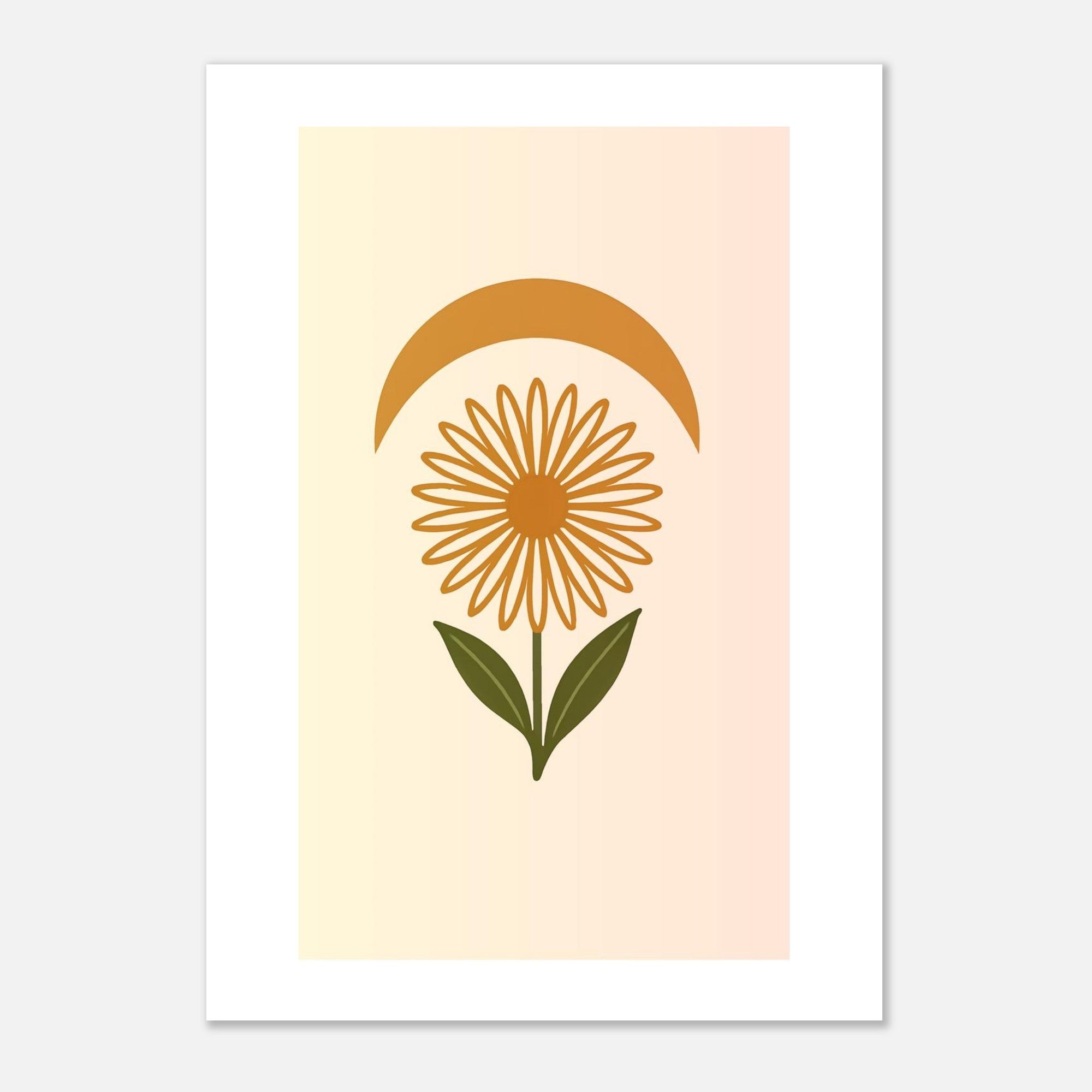 Minimal Flower & Crescent Print - Boho Botanical Poster | Earthy Modern Wall Art