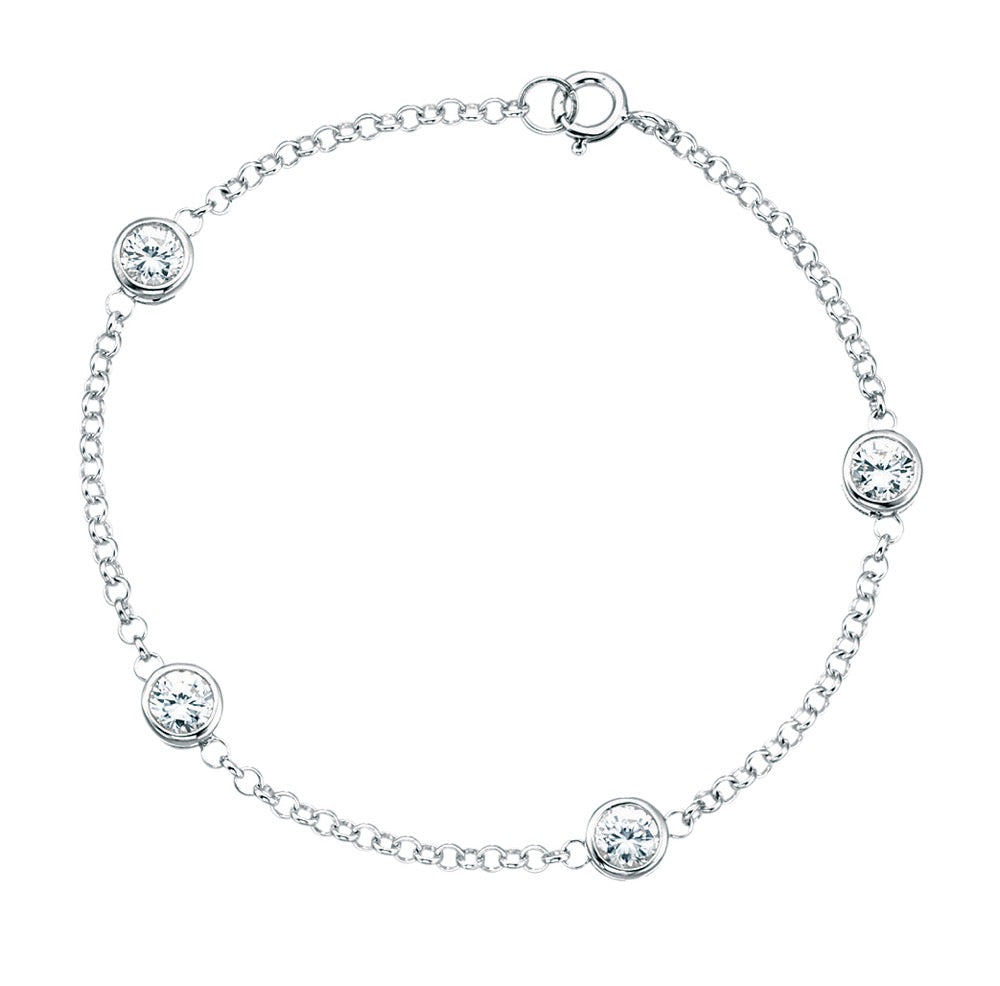 Gecko Jewellery Sterling Silver Station Bracelet with Cubic Zirconia