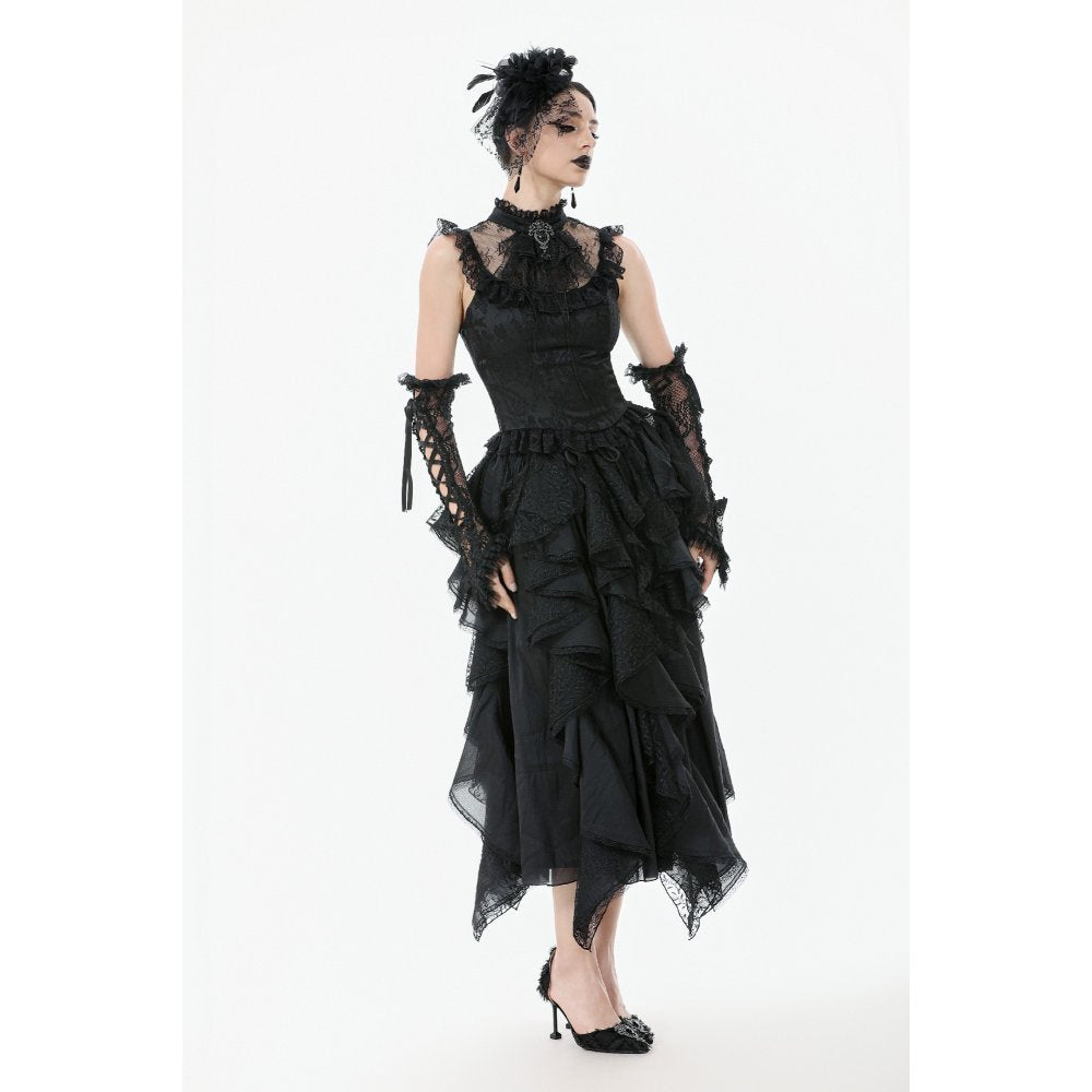 Dark in Love Seraphina Ruched Lace Goth Blouse - Black Satin