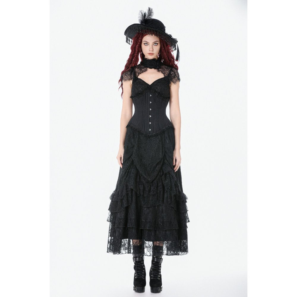 Dark in Love Talia Gothic Longline Metal Boned Corset | Black Polyester