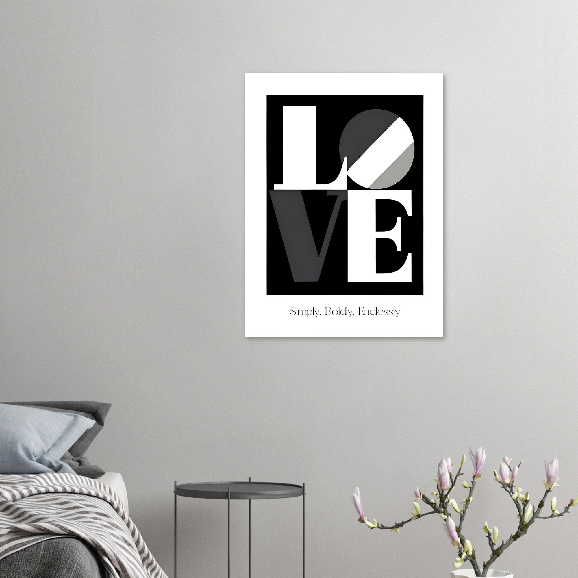 Modern LOVE Typography Wall Art – Bold Black and White Poster, Minimalist Monochrome Print, Romantic Home Decor Gift