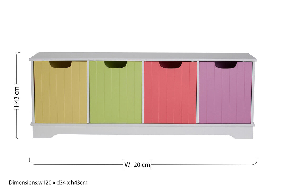 Orsina Isla Kids Toy Storage Unit - White with 4 Coloured Boxes