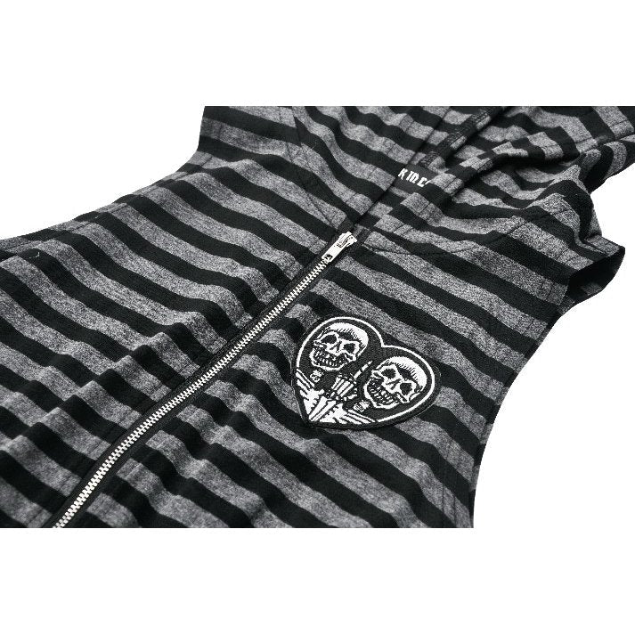 Dark In Love Salem Striped Cat Ear Hoodie Dress – Grey & Black Goth