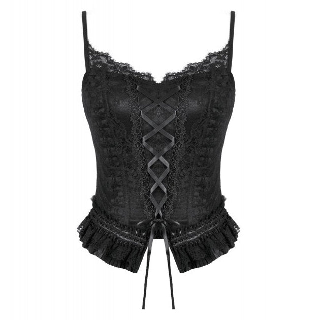 Dark in Love Black Lace Court Lace-Up Camisole | Gothic Corset Top