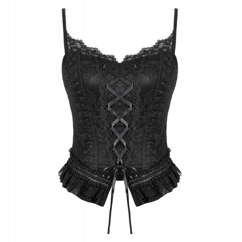 Dark in Love Black Lace Court Lace-Up Camisole | Gothic Corset Top