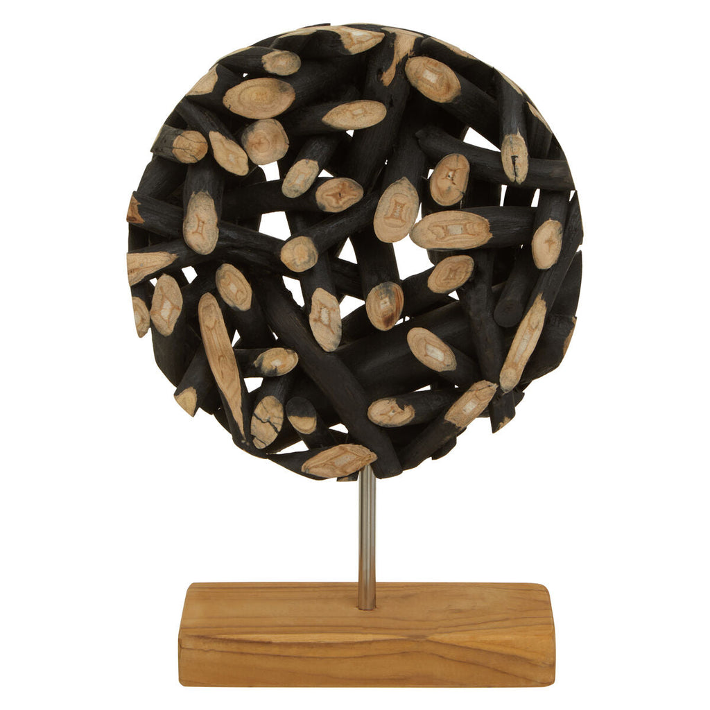 Orsina Seraya Small Round Teak Wood Sculpture – Black and Natural