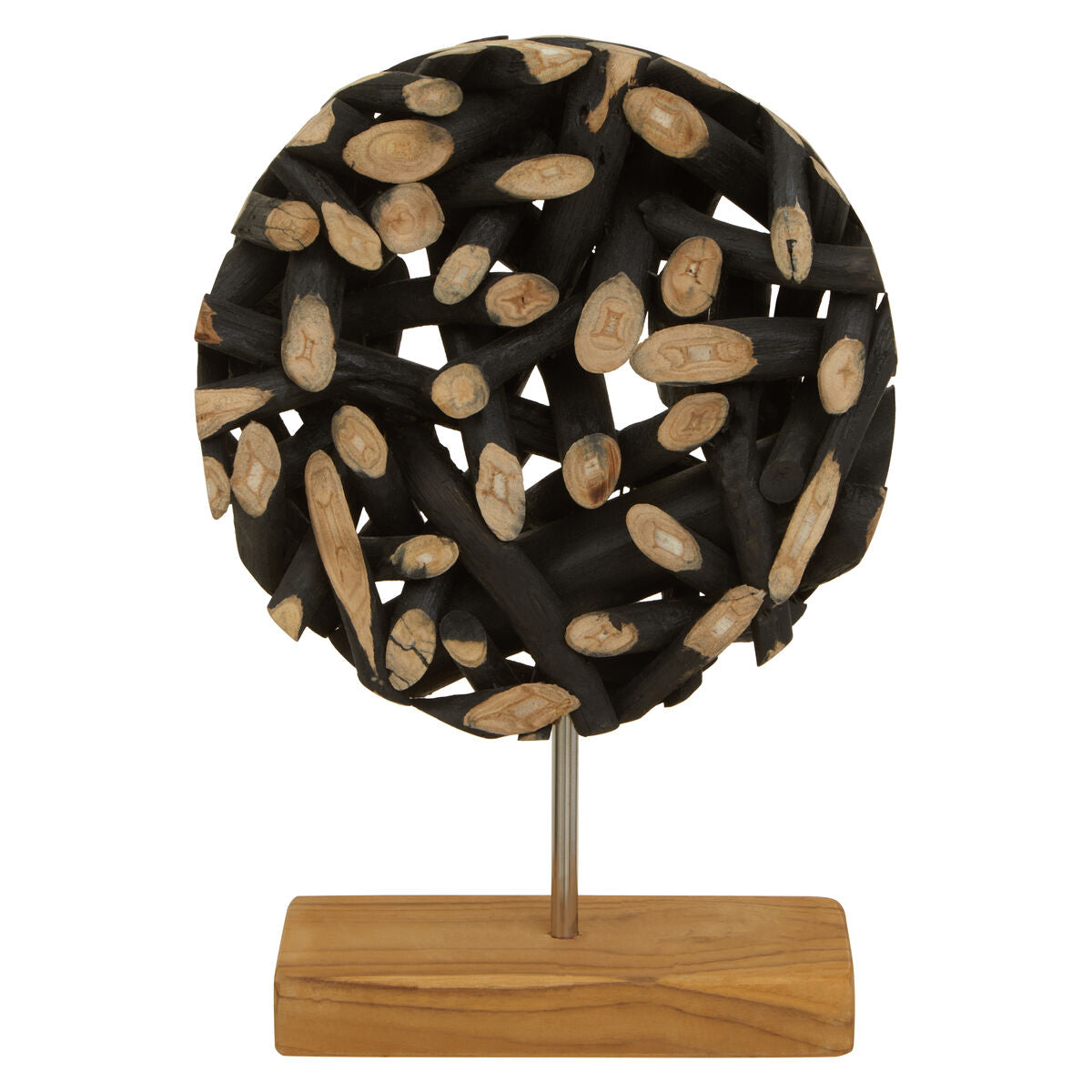 Orsina Seraya Small Round Teak Wood Sculpture – Black and Natural