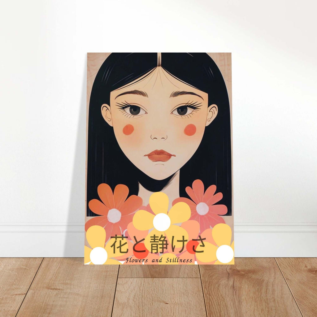 Flowers & Stillness: Japanese Portrait Art Print - Stunning Matte Poster for Home Decor