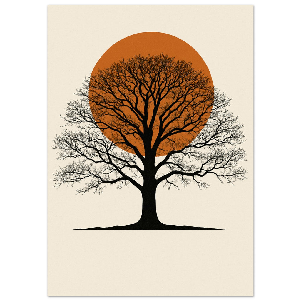 Oak Tree Sunset Wall Art – Minimalist Botanical Print, Earth Tone Nature Decor