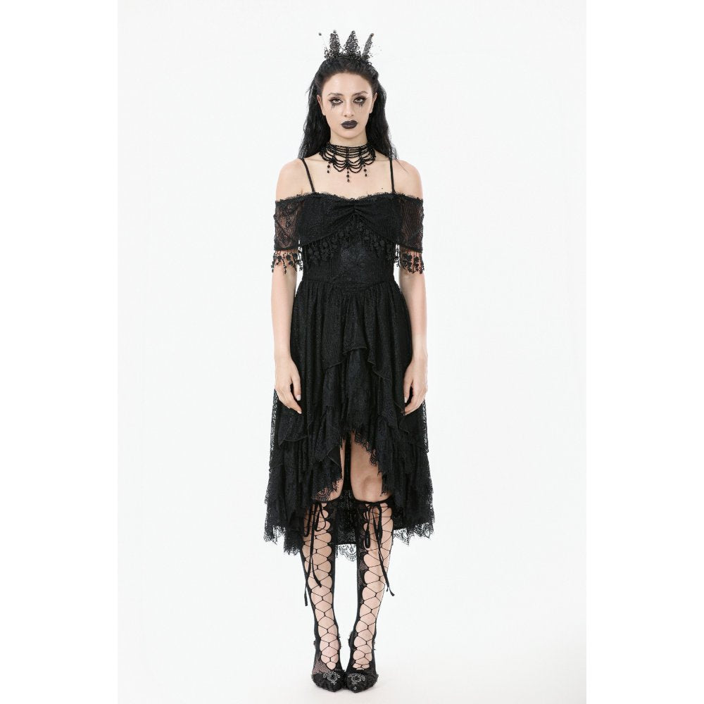 Dark in Love Soraya Gothic Lace High-Low Dress | Off-Shoulder Black