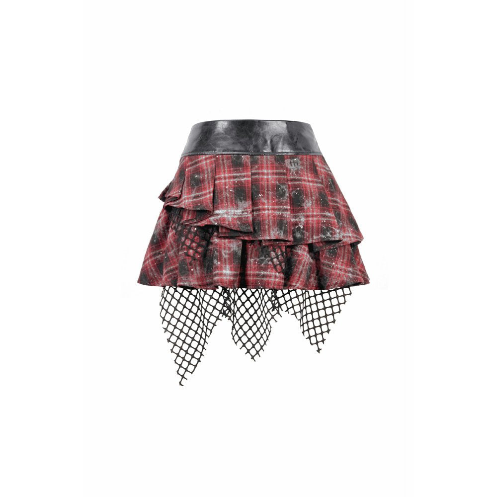 Dark in Love Linnea Red Plaid and Mesh Layered Punk Mini Skirt