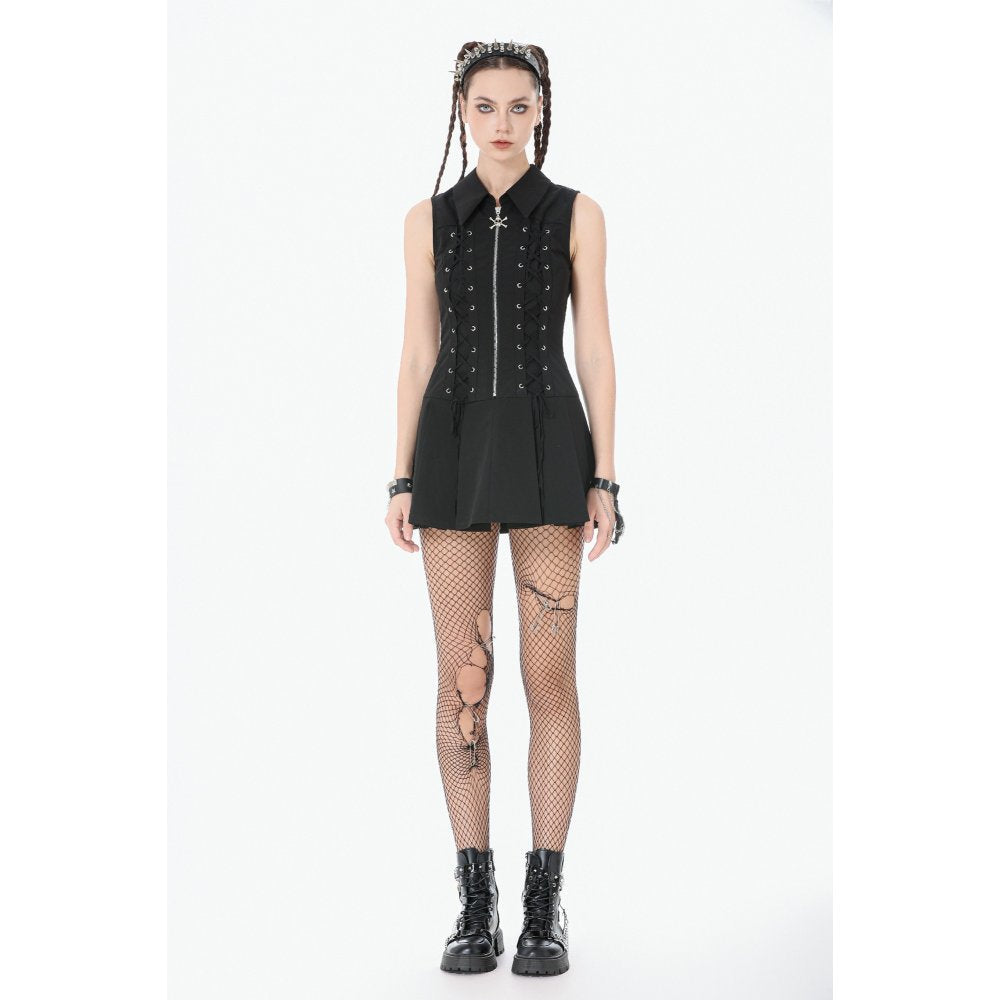Dark in Love Valeria Gothic Corset Dress – Black Pleated Mini Dress