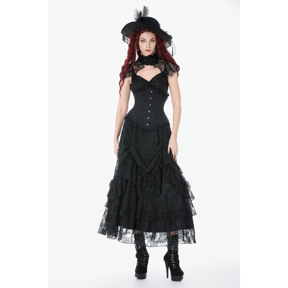 Dark in Love Talia Gothic Longline Metal Boned Corset | Black Polyester