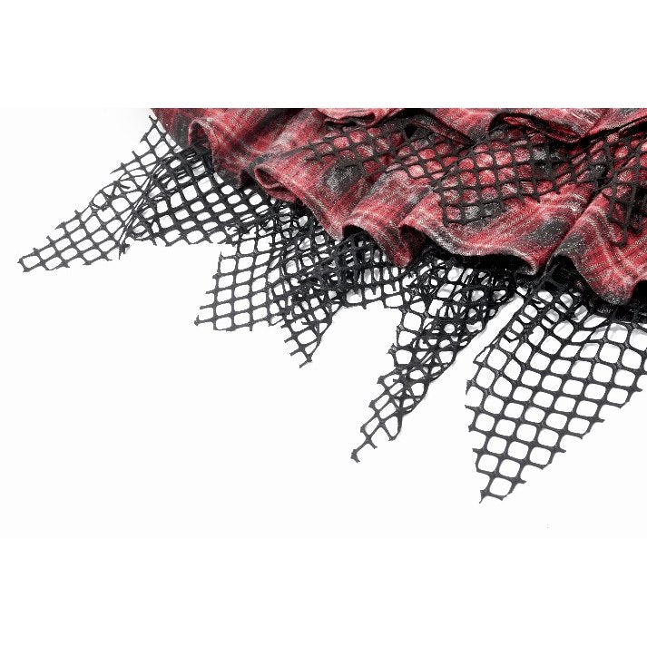 Dark in Love Linnea Red Plaid and Mesh Layered Punk Mini Skirt
