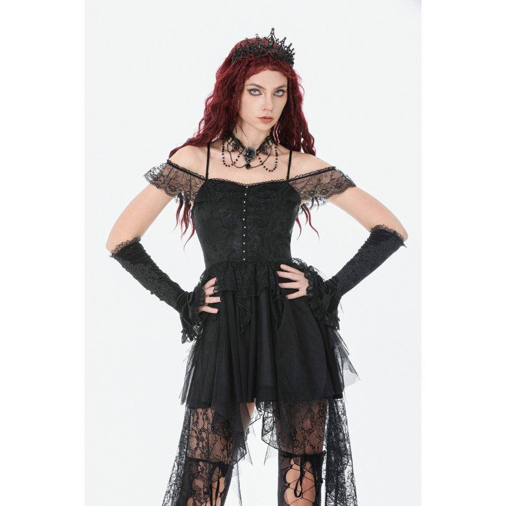 Dark in Love Morgana Gothic Off-Shoulder Lace High-Low Dress