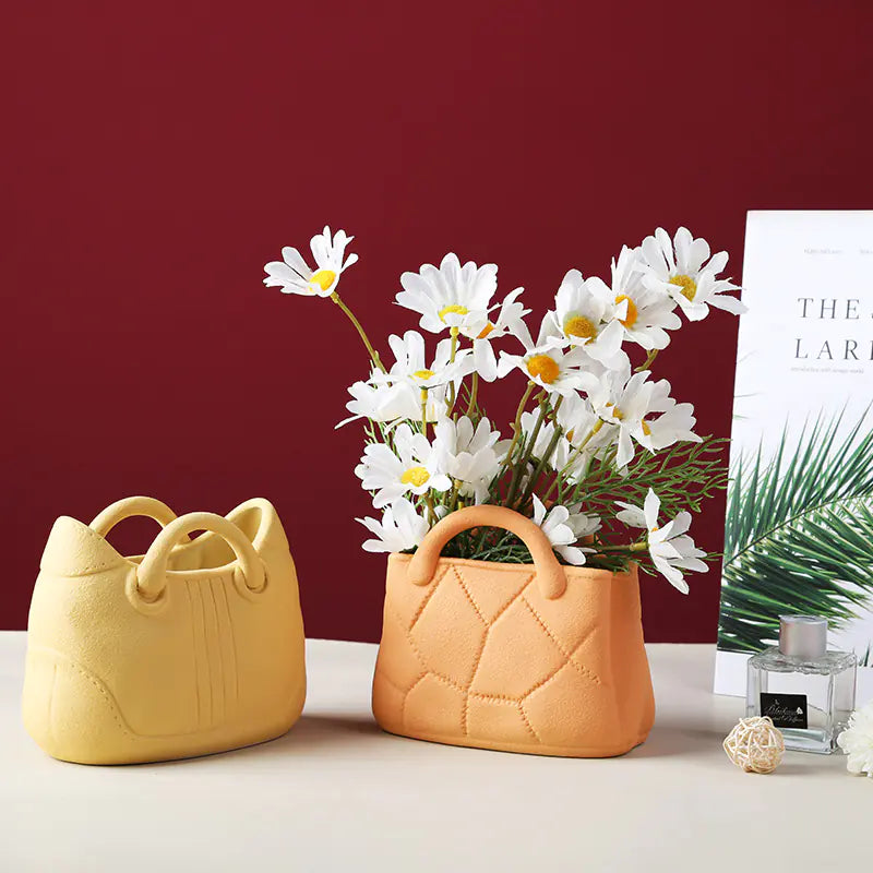 Ceramic Handbag Vase – Modern Morandi Style Tote Flower Pot