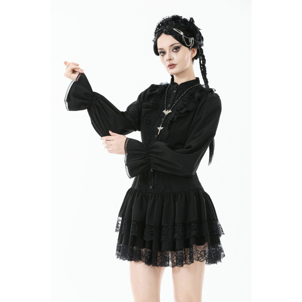 Dark in Love Desdemona Victorian Mini Dress – Black Lace Gothic Style