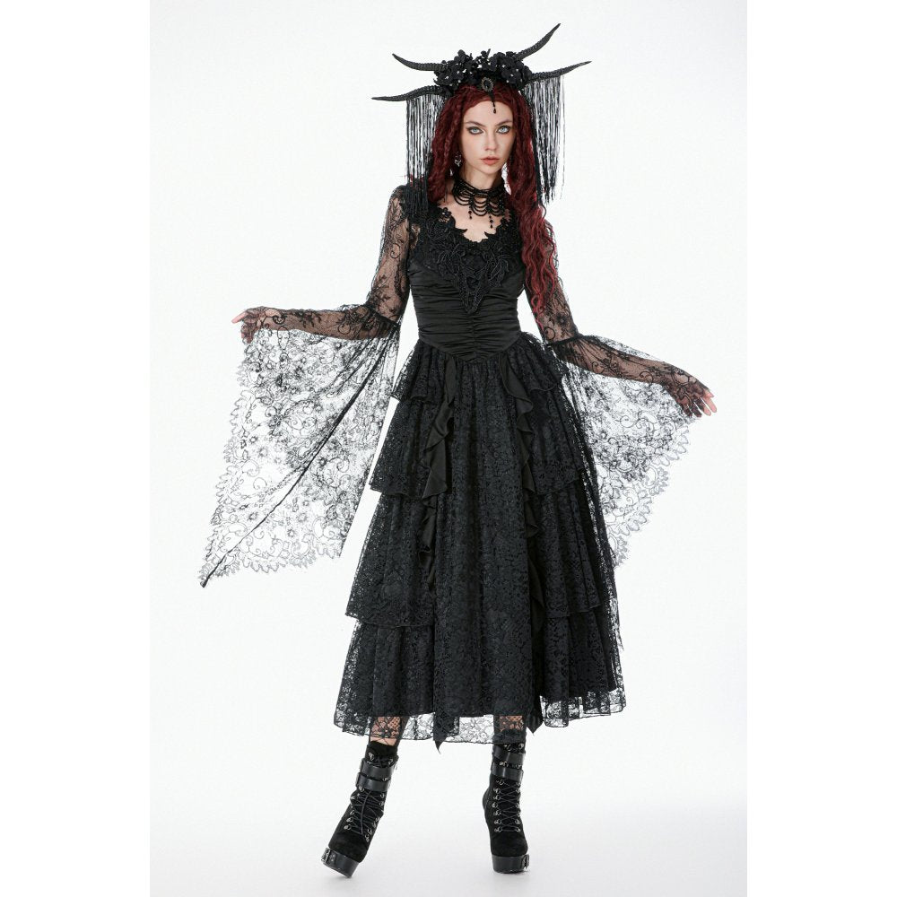 Dark In Love Gothic Lace Bell Sleeve Cape – Dragon Embroidery