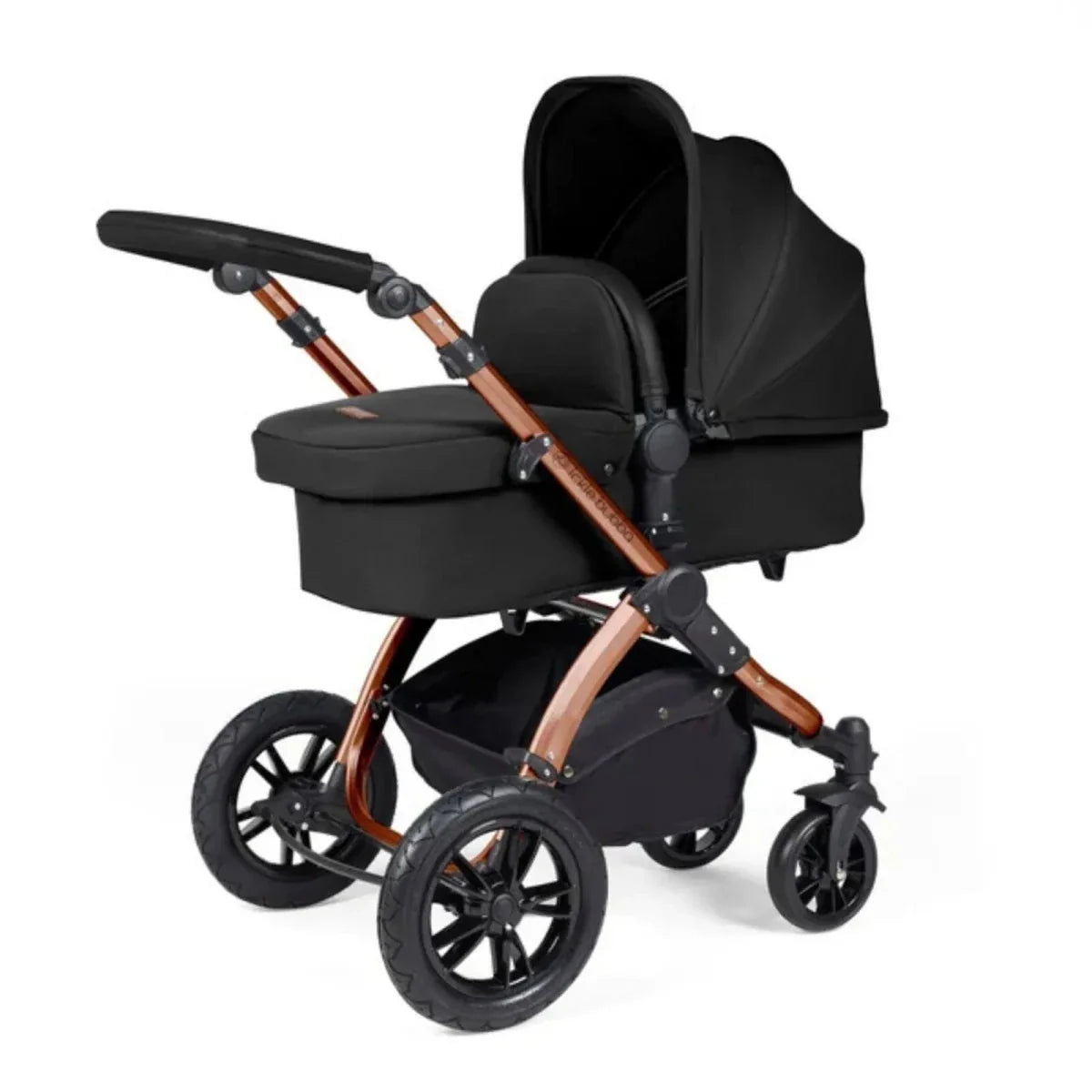 Ickle Bubba Stomp Luxe Travel System with i-Size Stratus Car Seat & ISOFIX Base 12 pcs - Bronze & Midnight & Black
