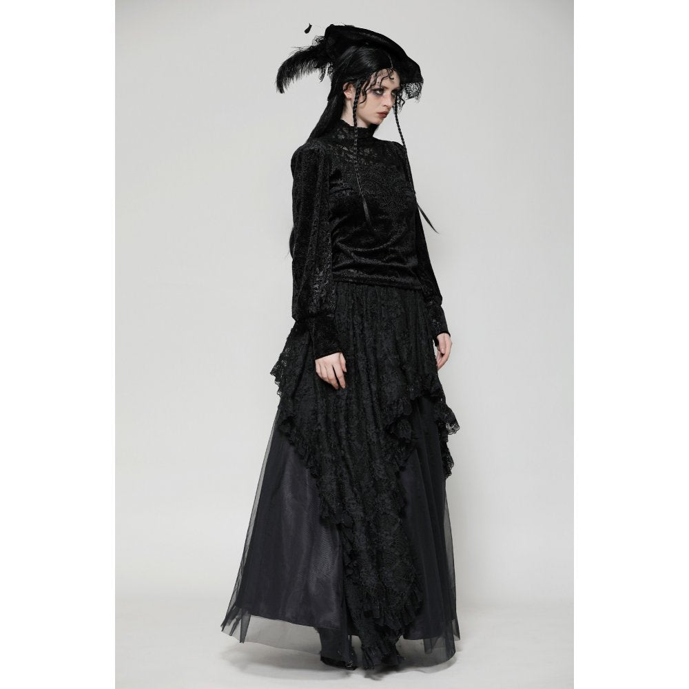 Dark in Love Cyra Gothic Jacquard Velvet Bell Sleeve Turtle Neck Top