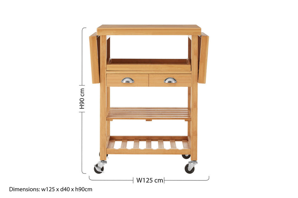Orsina Harlow Bamboo Kitchen Trolley – Drop-Leaf Rolling Storage Cart