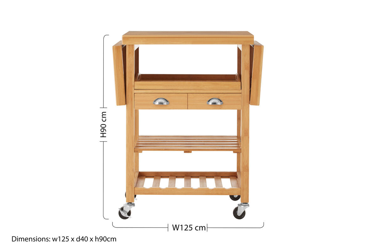 Orsina Harlow Bamboo Kitchen Trolley – Drop-Leaf Rolling Storage Cart