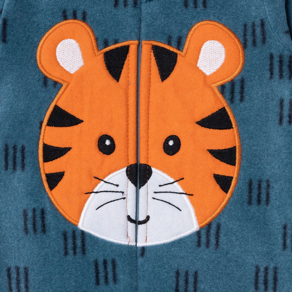 Baby Boy Fleece Footed Sleepsuit Animal Print Zip Fastening Hooded - Petrol Printed