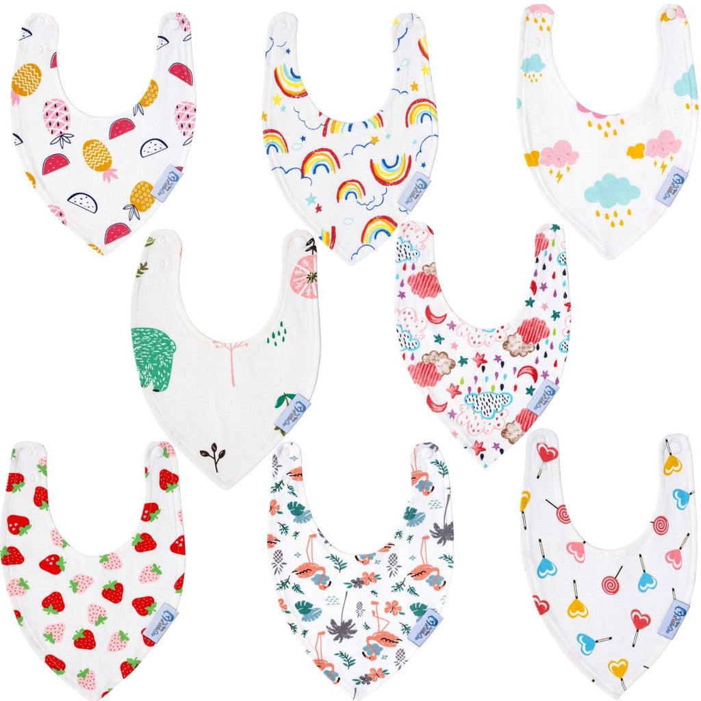 For Your Little One Baby Bandana Dribble Bibs - 8 Pack Cotton Girls