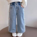 Girls Bow Jeans – 2025 Spring Autumn Loose Denim Trousers with Ribbon Detail