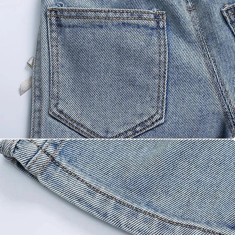 Girls Bow Jeans – 2025 Spring Autumn Loose Denim Trousers with Ribbon Detail