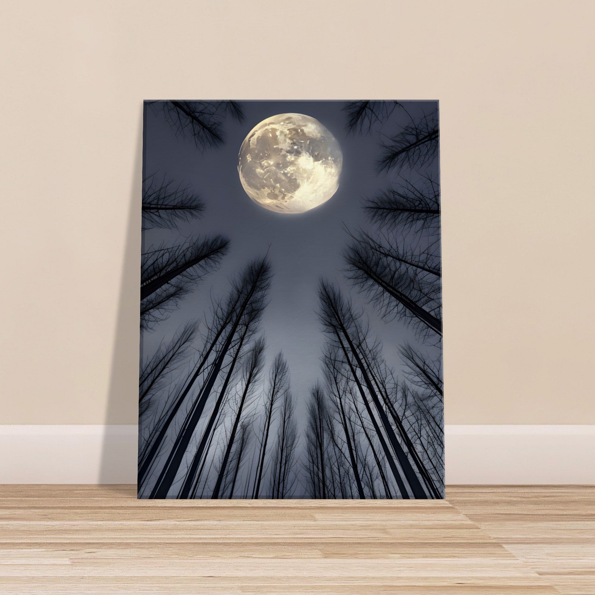 Ethereal Night Landscape Canvas – Glowing Moon & Forest Scene
