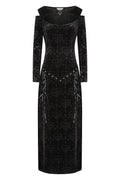 Banned Amara Gothic Burnout Velvet Dress – Black Cold-Shoulder Gown