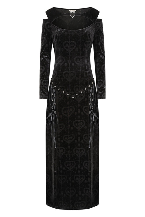 Banned Amara Gothic Burnout Velvet Dress – Black Cold-Shoulder Gown