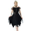 Poizen Industries Banshee Gothic Mini Dress | Lace-Up Mesh Cold Shoulder