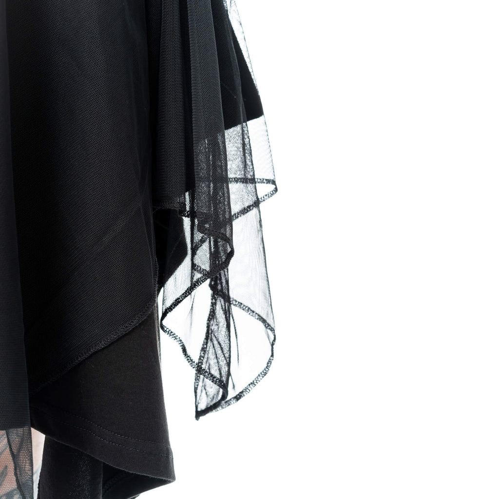 Poizen Industries Banshee Gothic Mini Dress | Lace-Up Mesh Cold Shoulder