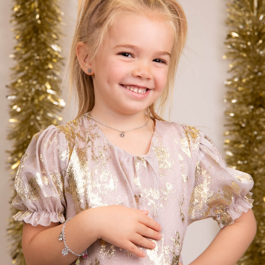 Gecko Kidsmas Snowflake Necklace – Silver Plated Brass with Crystals