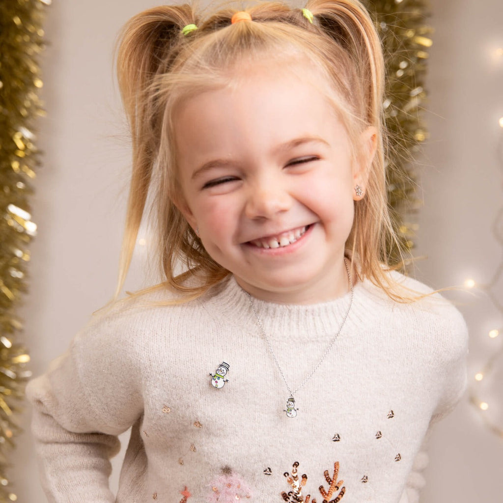 Gecko Kidsmas Snowman Necklace | Silver Plated Brass & Enamel Jewelry