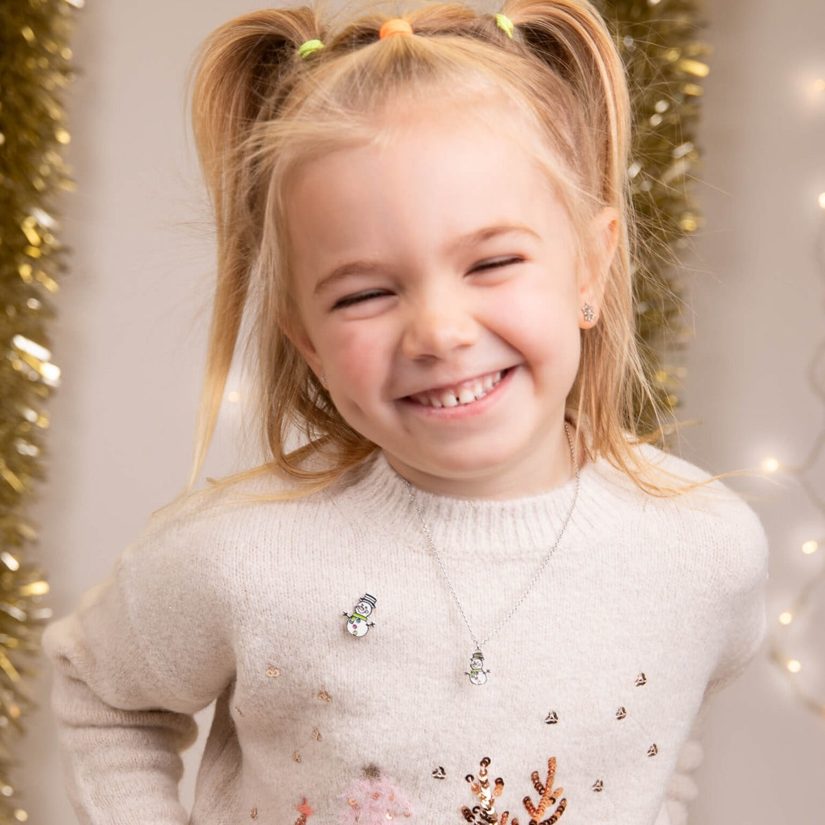 Gecko Kidsmas Snowman Necklace | Silver Plated Brass & Enamel Jewelry