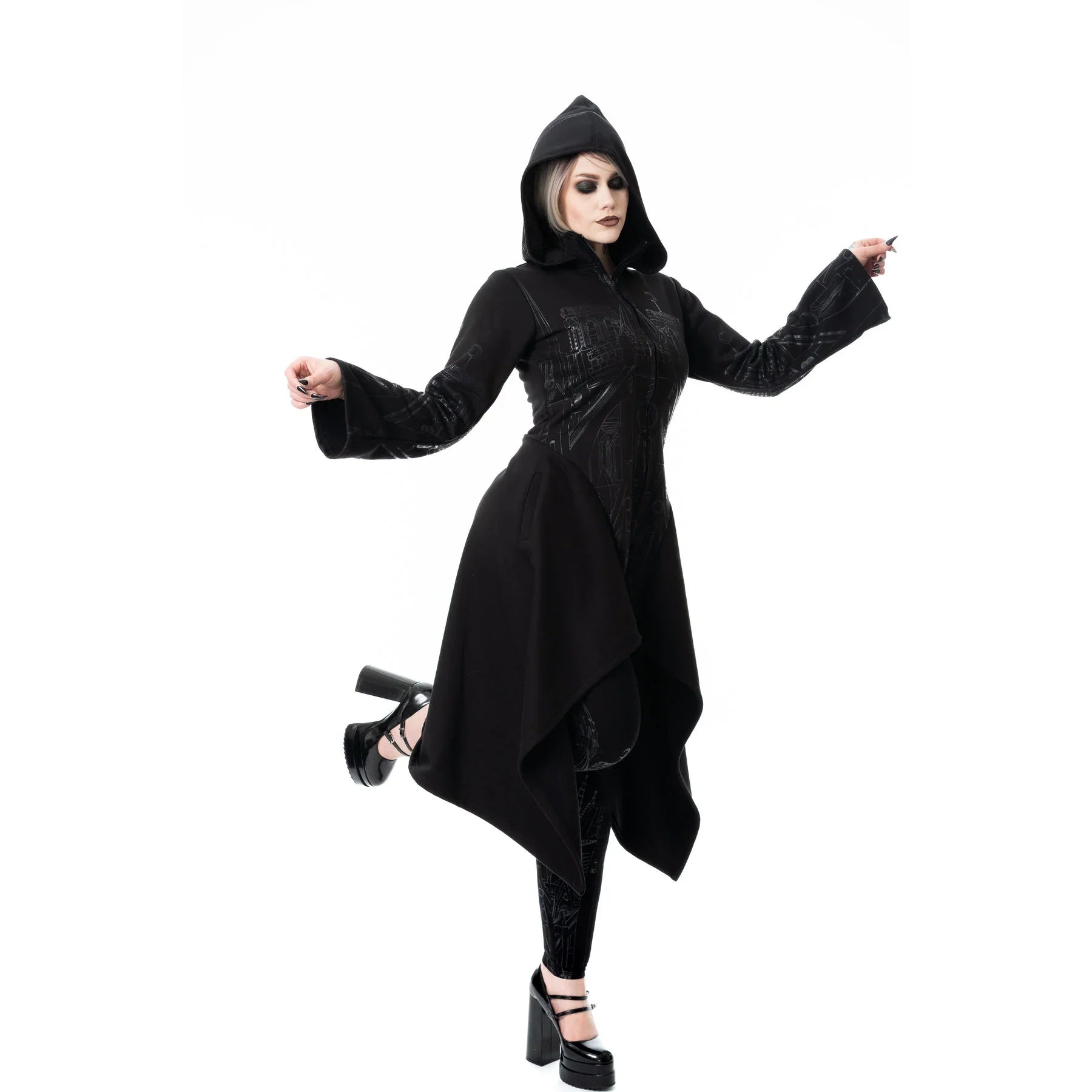 Vixxen Basilica Gothic Cathedral Print Asymmetric Zip Up Hoodie