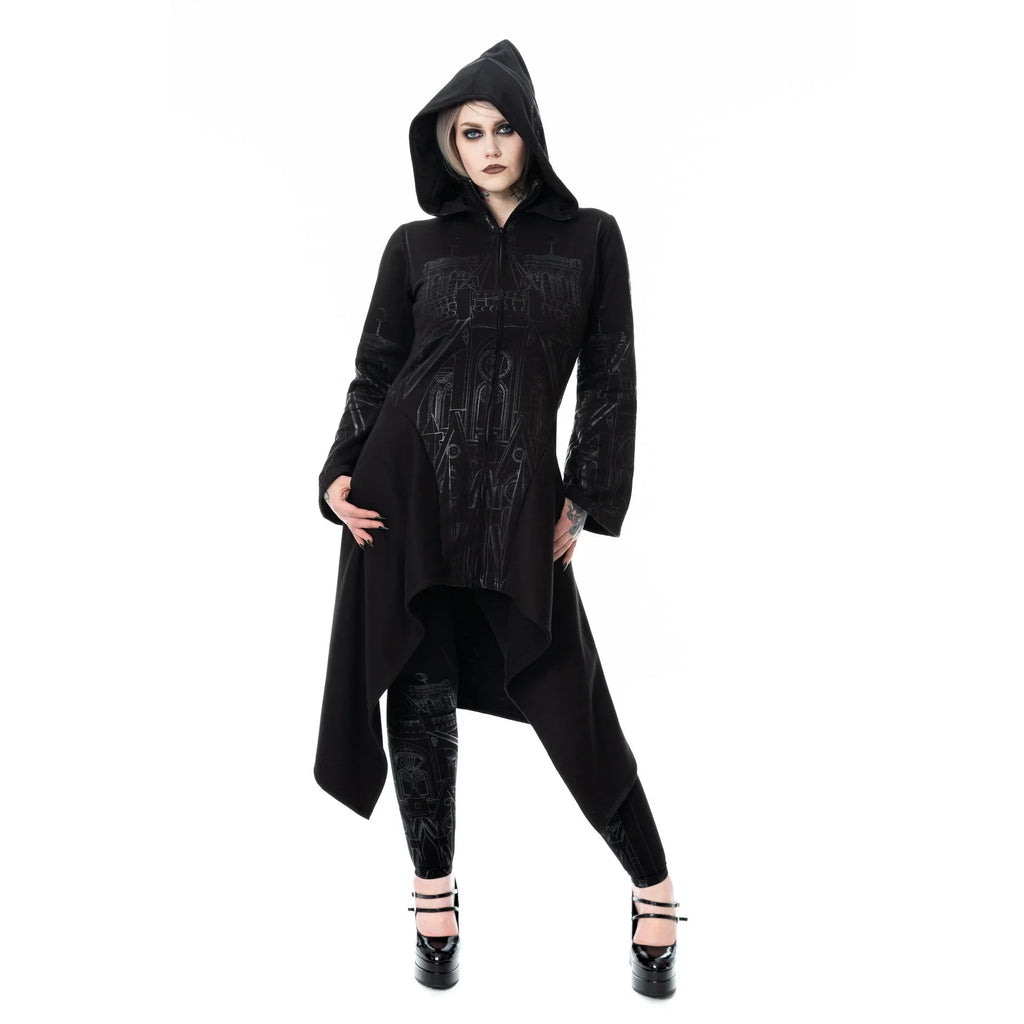 Vixxen Basilica Gothic Cathedral Print Asymmetric Zip Up Hoodie