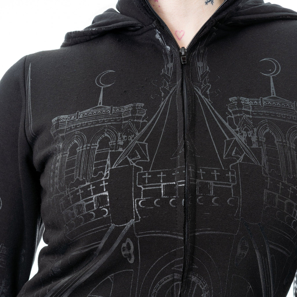 Vixxen Basilica Gothic Cathedral Print Asymmetric Zip Up Hoodie