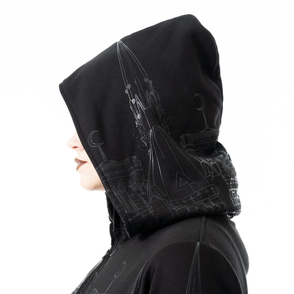 Vixxen Basilica Gothic Cathedral Print Asymmetric Zip Up Hoodie