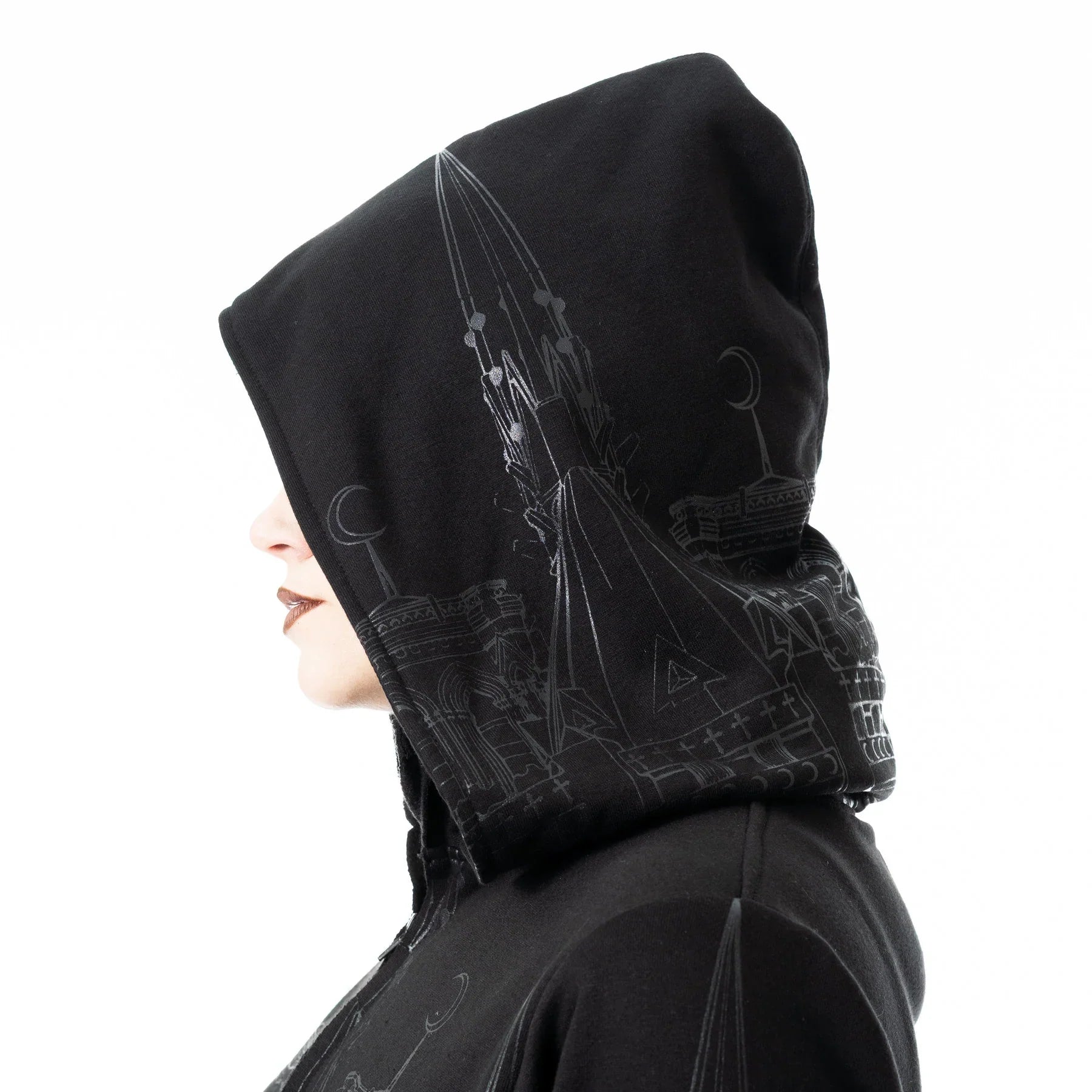 Vixxen Basilica Gothic Cathedral Print Asymmetric Zip Up Hoodie