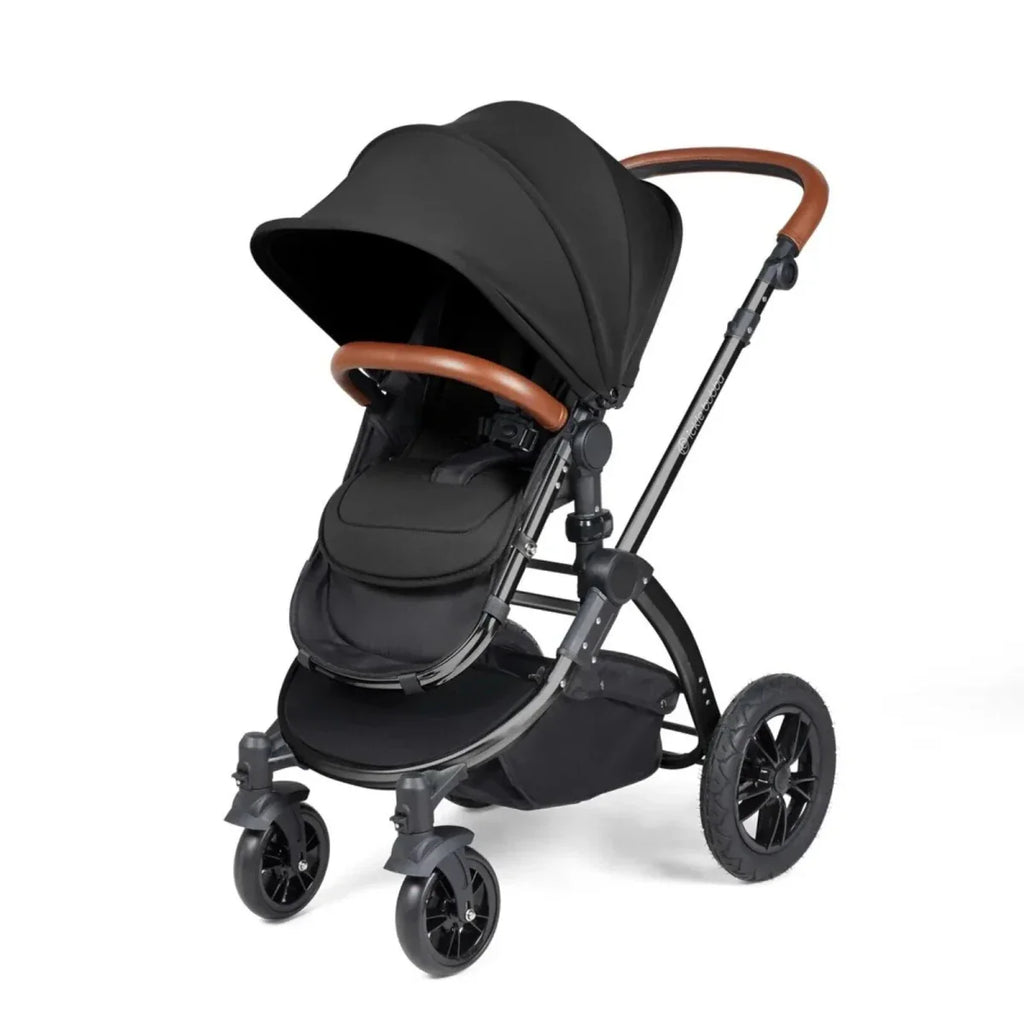 Ickle Bubba Stomp Luxe Travel System with i-Size Stratus Car Seat & ISOFIX Base 12 pcs - Black & Midnight & Tan