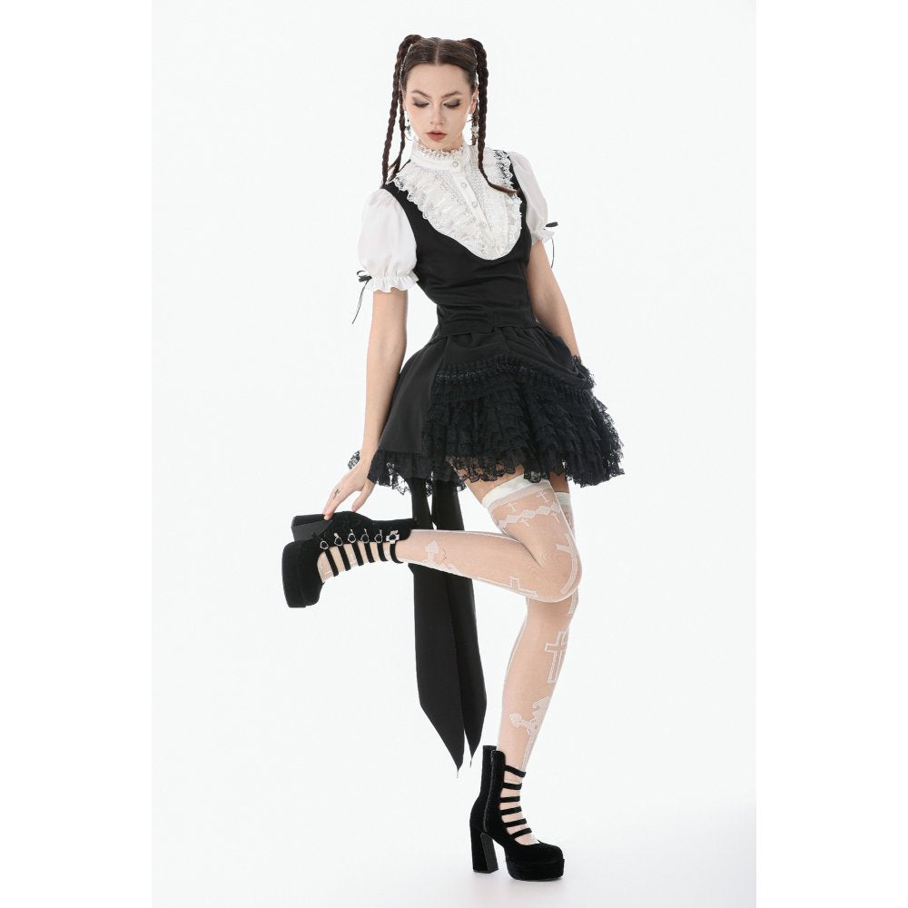 Dark in Love Court-Style Gothic Blouse | Black & White Lace Ruffle